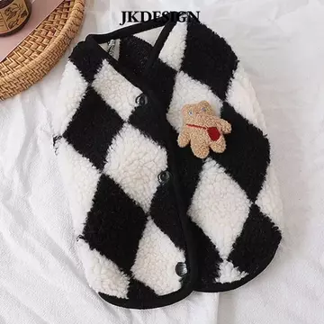 JKDESIGN Áo khoác Jack Quần áo cho chó, Trang phục thú cưng ấm áp mùa đông Quần áo chó con cho thú cưng, Trang phục Yorkies dễ thương Kẻ sọc lông cừu gấu Vest Quần áo cho chó mèo