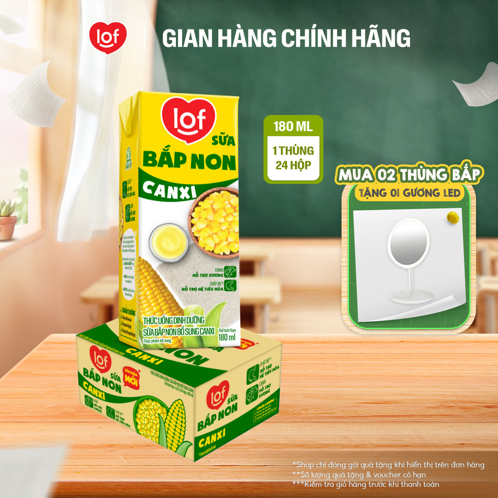[Livestream KOL] Sữa bắp non canxi LOF thùng 24 hộp x 180ml