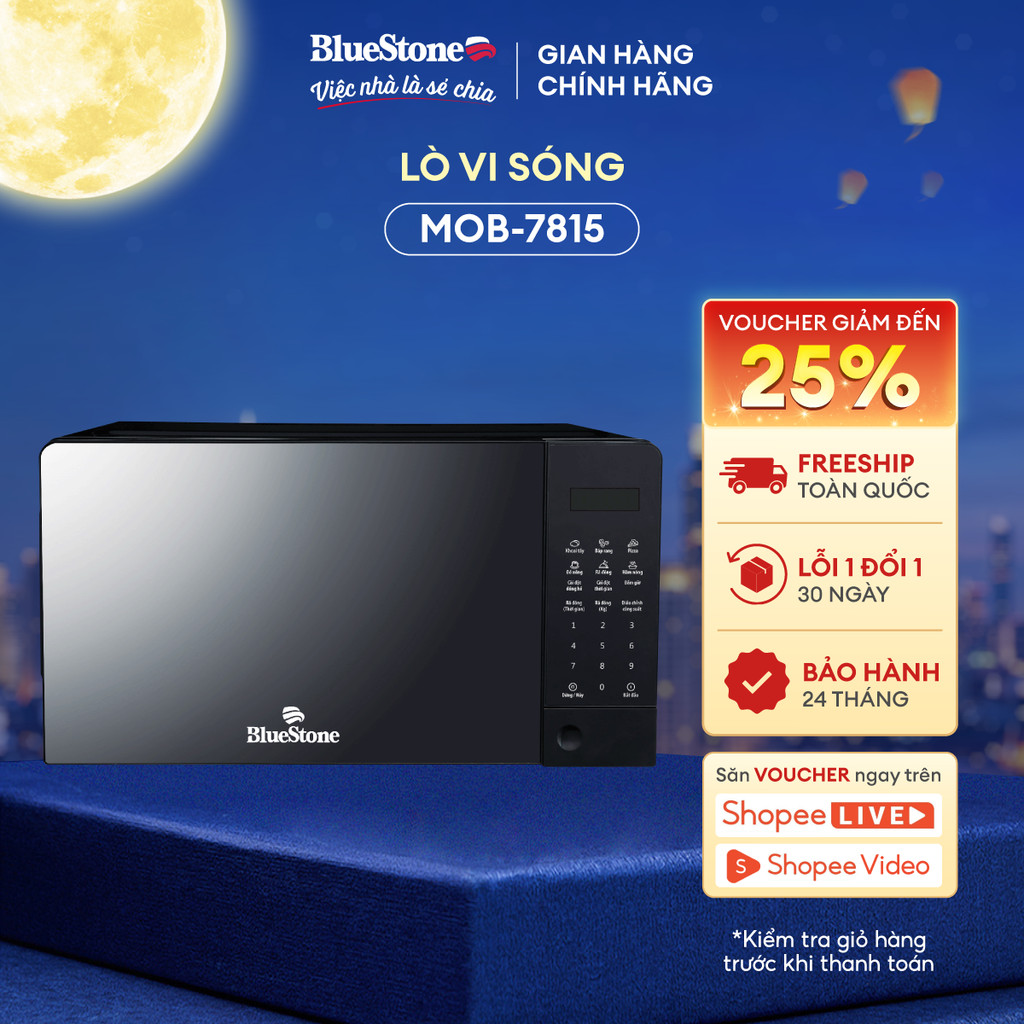 Lò Vi Sóng Điện Tử BlueStone MOB-7815 | 20L | Vi Sóng Hâm Nóng Rã Đông | Chính Hãng BH 2 Năm