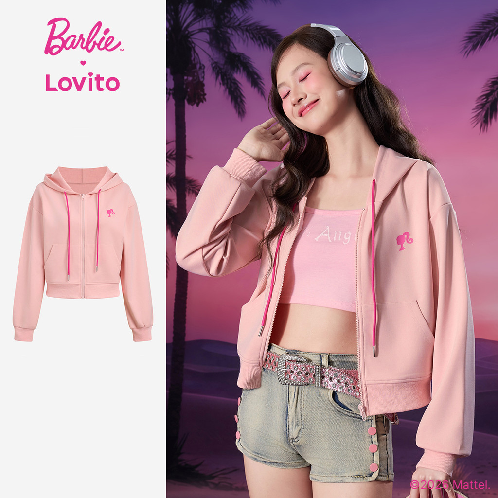 Barbie™ X Lovito Áo Khoác Nữ Hồng Đông/Thu Tay Dài Có Mũ Phối Màu Khóa Zipper LBL5AD022