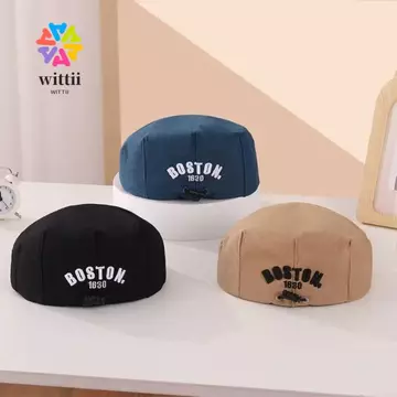 Mũ nồi WITTII, Mũ lưỡi vịt thoáng khí thêu chữ, Mũ lưỡi vịt thời trang Retro Denim màu trơn có thể điều chỉnh dây rút Mũ lưỡi trai cho trẻ em