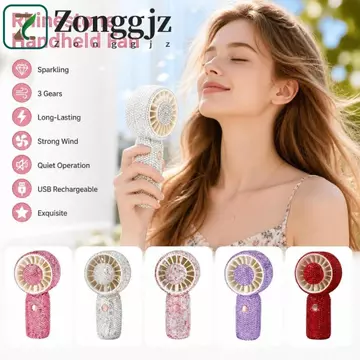 Quạt cầm tay đính đá ZONGGJZ, Quạt làm mát Mini 3 bánh răng lâu trôi, Quạt cầm tay cầm tay cầm tay gió mạnh tinh tế phong cách Sử dụng du lịch