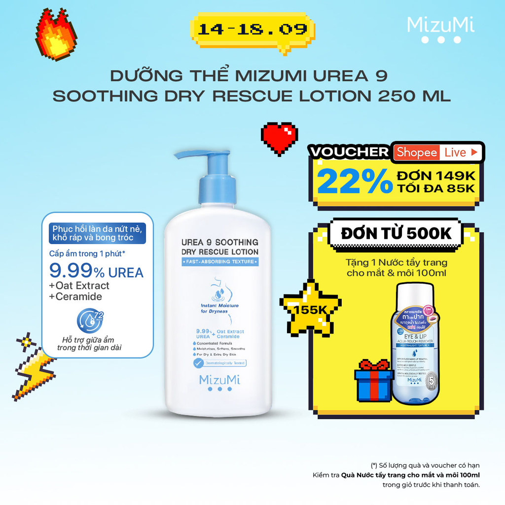 Sữa dưỡng thể hỗ trợ cải thiện da khô MizuMi Urea 9 Soothing Dry Rescue Lotion 250 ml