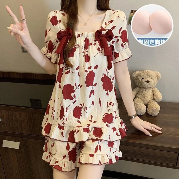 Bộ đồ ngủ ngắn tay dành cho nữ In kẻ sọc Đồ ngủ thông thường Đồ ngủ gia đình Thoải mái thoáng khí Quần áo ngủ mùa hè Bộ đồ ngủ hai mảnh dành cho nữ Bộ đồ ngủ nhẹ