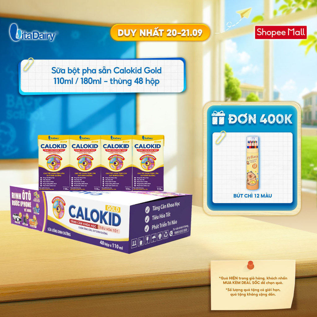 [THÙNG 48 HỘP] Sữa uống dinh dưỡng Calokid Gold 110ml/180ml - Thơm ngon dễ uống, Bé thích mê