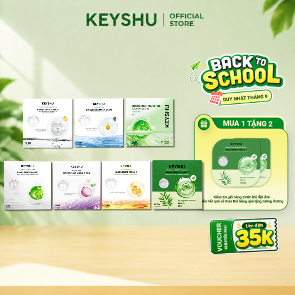 [TẶNG 2 MIẾNG MẶT NẠ]  Hộp Mặt Nạ KEYSHU 10 Miếng 30ML Dưỡng Ẩm, Làm Mềm Da, Hỗ Trợ Ngăn Ngừa Lão Hóa