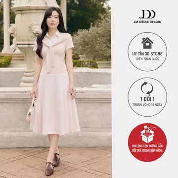Đầm Cổ Đức Phối Vạt Bong 1S20.2602, Đầm Midi Dáng A Phối Cổ Sơ Mi, Chiết Eo Thanh Lịch Trang Nhã, Đầm Dự Tiệc Công Sở JM