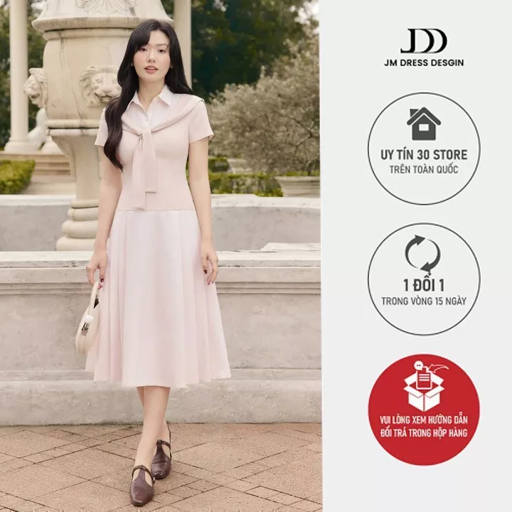 Đầm Cổ Đức Phối Vạt Bong 1S20.2602, Đầm Midi Dáng A Phối Cổ Sơ Mi, Chiết Eo Thanh Lịch Trang Nhã, Đầm Dự Tiệc Công Sở JM