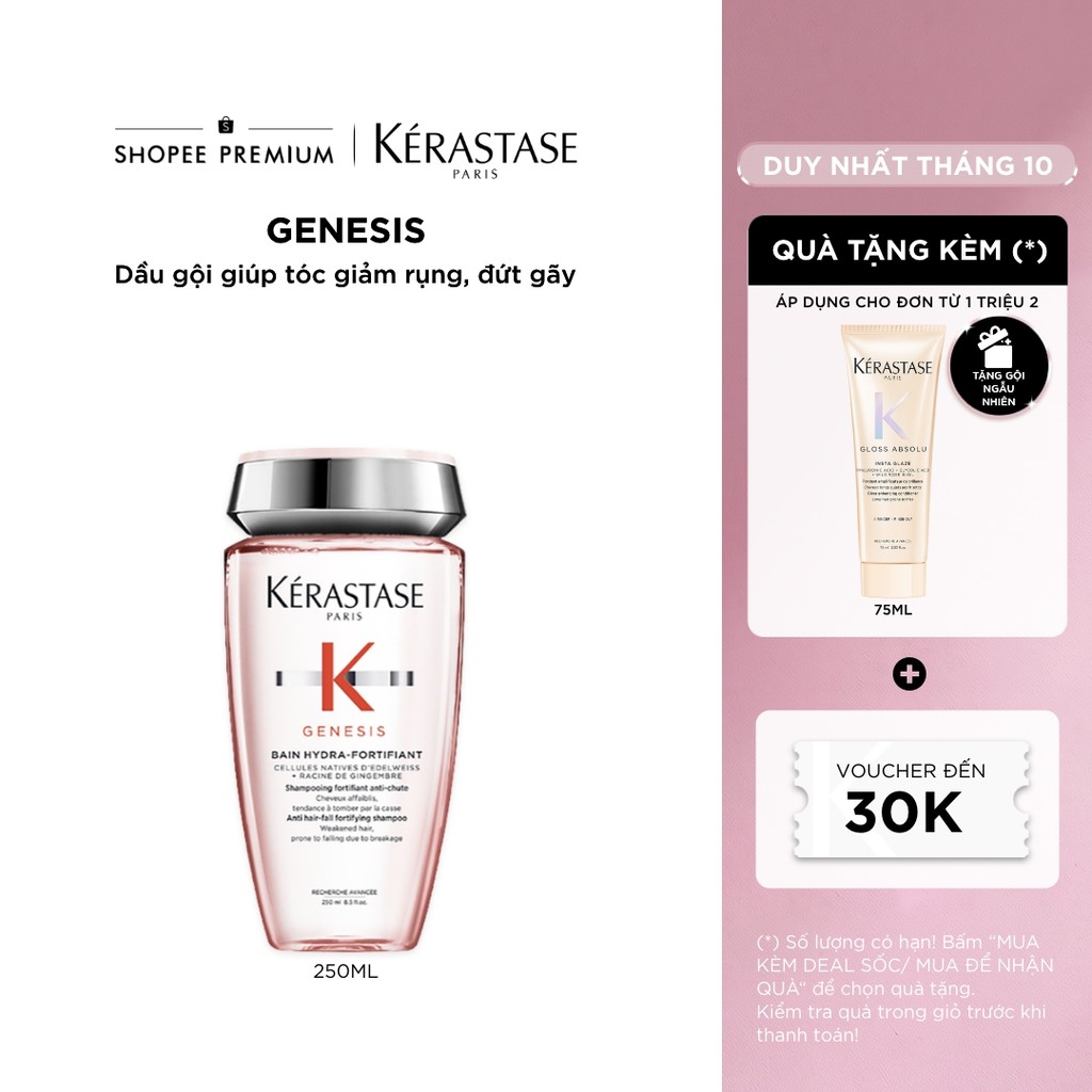 Dầu gội ngăn ngừa tóc gãy rụng (da đầu dầu) - Kerastase Genesis Bain Hydra-Fortifiant 250ml
