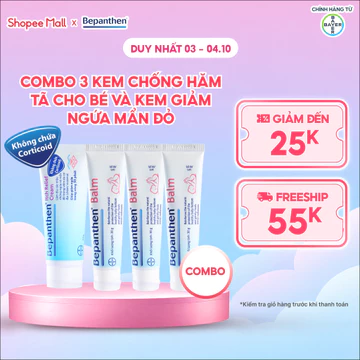 Combo 3 Kem Chống Hăm BEPANTHEN Balm Dạng Kem Mỡ Tuýp 30G x3 và Kem Giảm Ngứa BEPANTHEN Itch Relief Cream 20G Giảm Ngứa