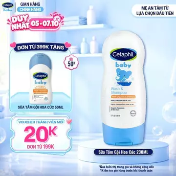Sữa tắm gội dưỡng ẩm dịu lành cho bé với Calendula hoa cúc hữu cơ CETAPHIL BABY W&SHAMPOO CALENDULA 230ML