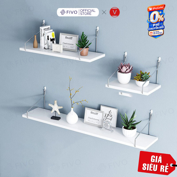 Kệ Sách Gỗ Treo Tường Trang Trí Decor FB40 FIVO Không Cần Khoan,Tặng Kèm Đinh Và Móc Treo Inox, Dễ Dàng Gắn Lên Tường