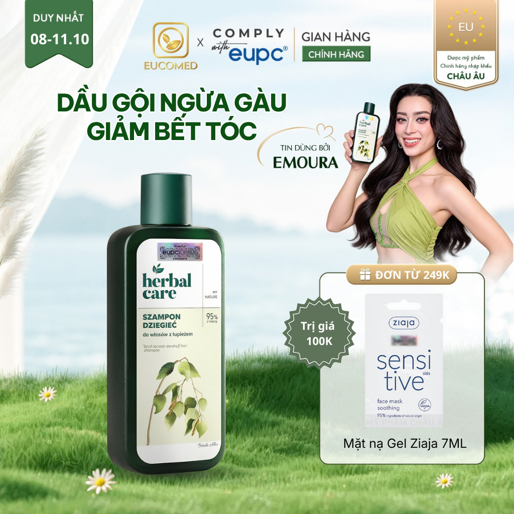 Dầu Gội Bạch Dương Hỗ Trợ Ngừa Gàu, Phục Hồi Tóc Hư Tổn Herbal Care Birch Tar Anti-Dandruff Hair Shampoo 330ml