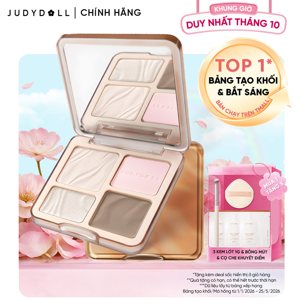 JUDYDOLL Phấn bắt sáng tạo khối 4 ô Highlight Contour Palette Tự nhiên Lâu trôi Chống nước 9g