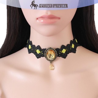 Onetimingfine Đen Ren Vòng Cổ Vòng Cổ Choker Nhung Pha Lê Vintage Gothic Dây Chuyền VN