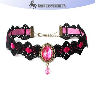 Onetimingfine Đen Ren Vòng Cổ Vòng Cổ Choker Nhung Pha Lê Vintage Gothic Dây Chuyền VN