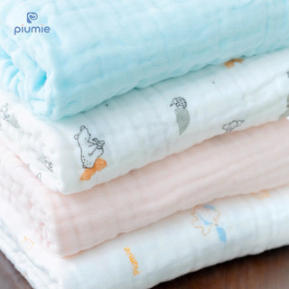 Piumie Khăn đa năng muslin nhăn Piu Cloud 6 lớp, dệt từ 100% cotton muslin cao cấp, mỏng nhẹ, thoáng khí, thấm hút tốt
