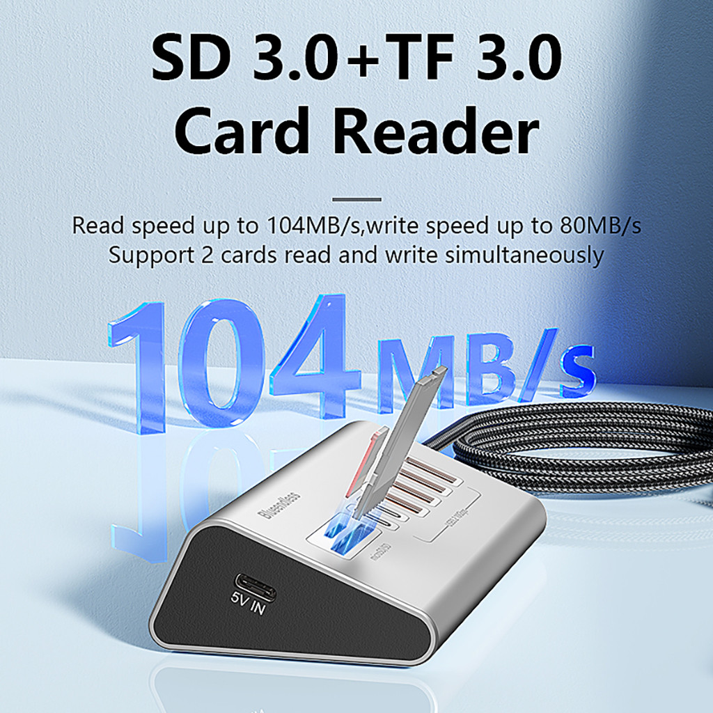 Blueendless Hợp Kim Nhôm 8in1 USB 3.2 HUB Bộ Chia USB 5V Nguồn 10Gbps Có Đầu Đọc Thẻ Cho Điện Thoại Di Động Laptop PC