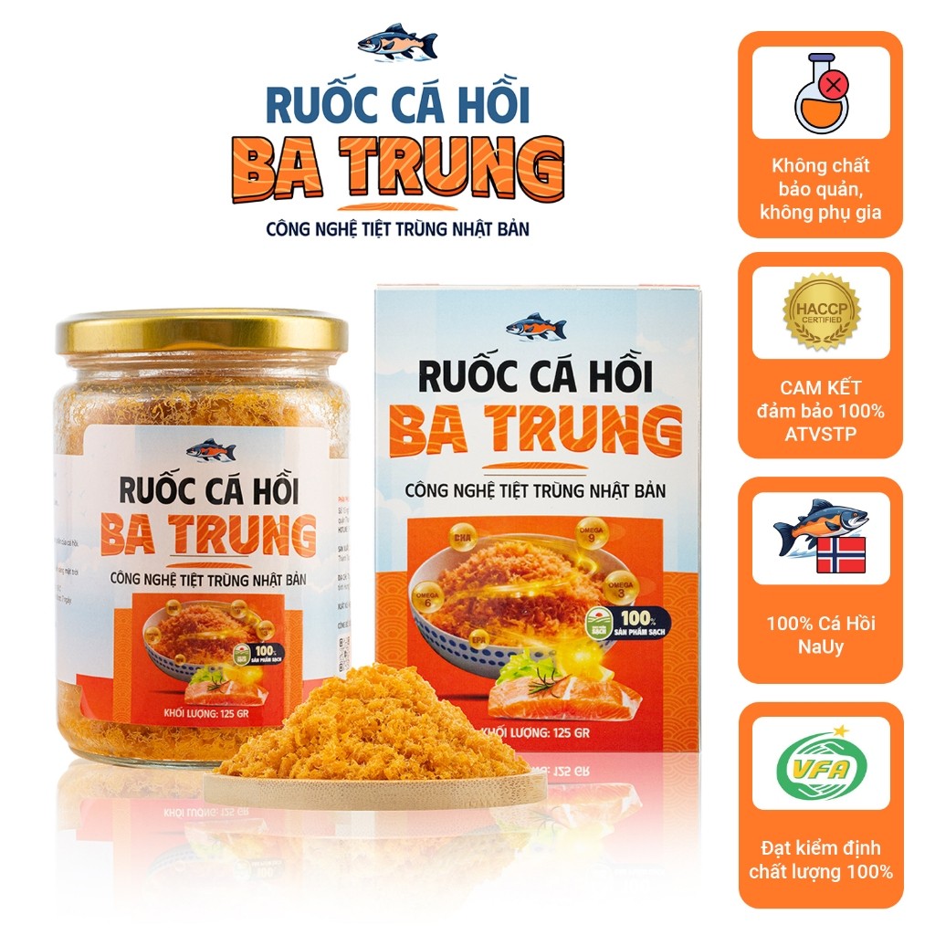 Ruốc cá hồi tiệt trùng Ba Trung thơm ngon bổ dưỡng cho bé Hũ 125g không gia vị không chất bảo quản