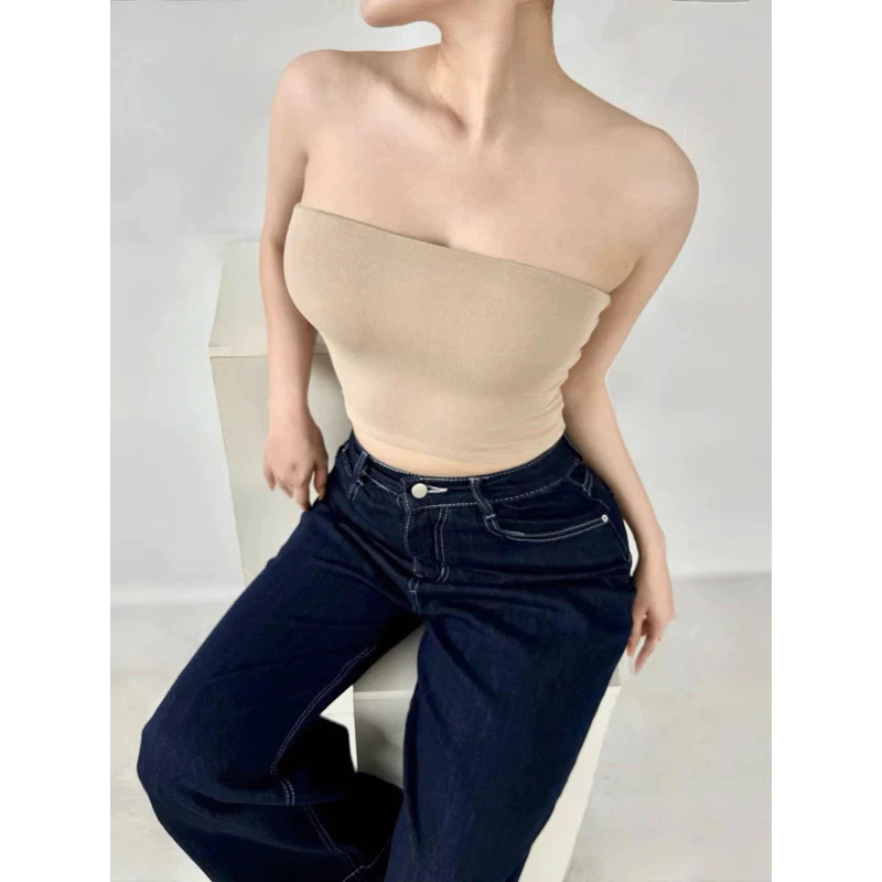 [Có Mút] Áo Quây Ống Kiểu Croptop Hai Lớp Ôm Sát Cotton, Gợi Cảm, Xinh Xắn_A655