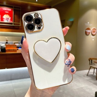 Mạ 3D Trái Tim Giá Đỡ Ốp Lưng Điện Thoại iPhone 13 12 11 14 Pro Max 14 plus Mini X XR XS 6 7 8 Plus SE2 Vỏ Silicon Mềm