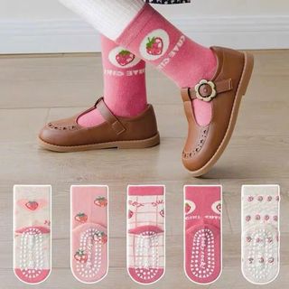 [ 1-9 tuổi ] Set 5 đôi tất bé gái Dâu hồng dễ thương cho bé