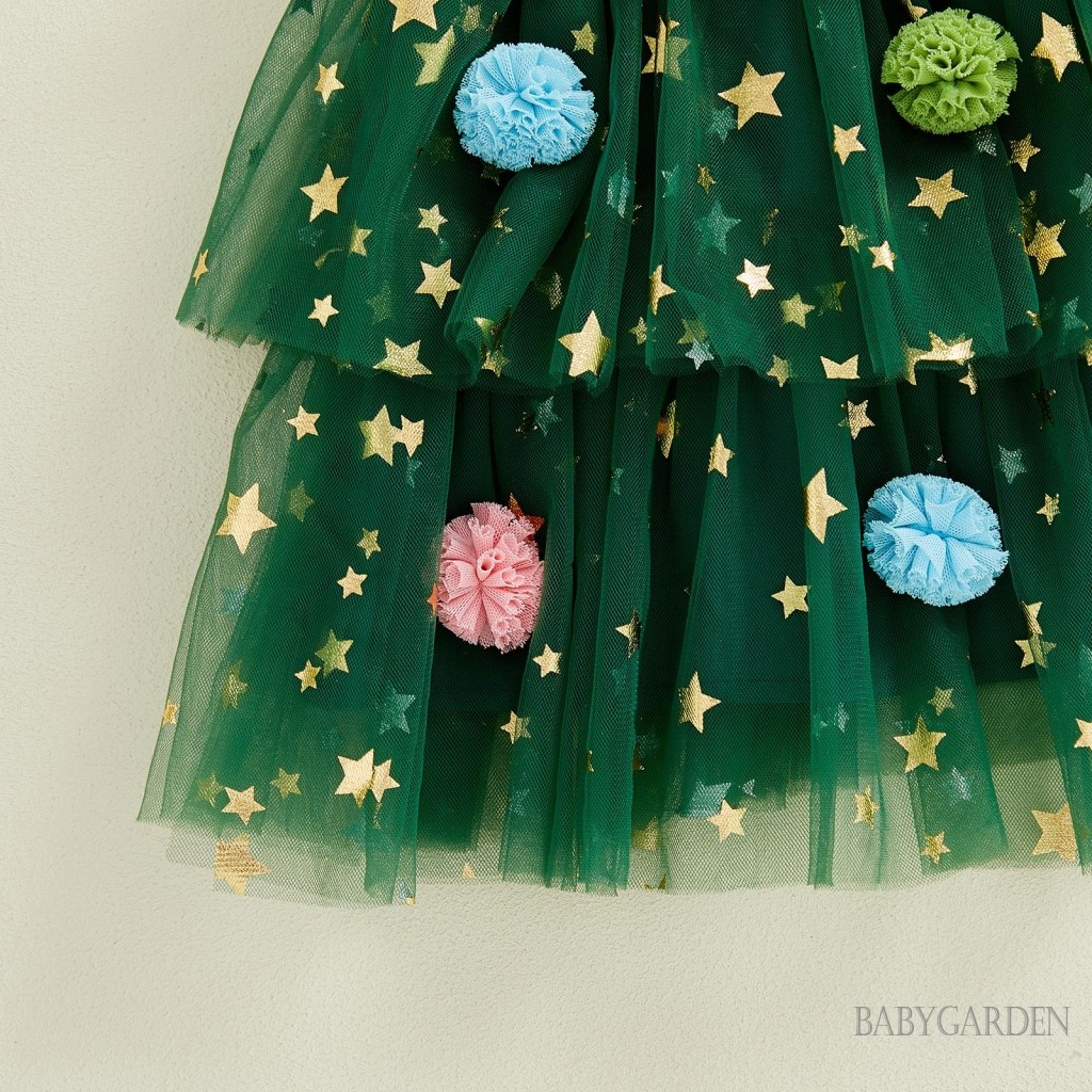 1-6 Tuổi Trẻ Em Bé Gái Giáng Sinh Một Dòng Đầm In Hình Ngôi Sao Không Tay Dây Buộc Dây Đeo Smocked Tulle Bánh Đầm