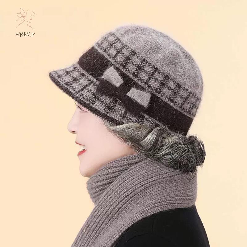 Mũ Bóng Chày Lông Cừu Dệt Kim Mùa Đông - Lông Thỏ Ấm Áp, Phù Hợp cho Người Trung Niên và Cao Tuổi