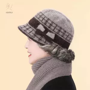 Mũ Bóng Chày Lông Cừu Dệt Kim Mùa Đông - Lông Thỏ Ấm Áp, Phù Hợp cho Người Trung Niên và Cao Tuổi