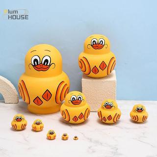 PlumHOUSE Búp Bê Làm Tổ Nga 10 Lớp Vịt Vàng Nhỏ Gỗ Basswood Khô Vẽ Tay Đồ Trang Trí Sáng Tạo Cho Trẻ Em VN