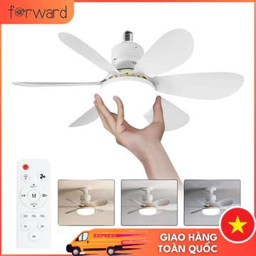 Quạt trần2trong1Đèn quạt trần sắcE27 6blade Quạt trần Bắc Âu Đèn 3màu Với Remote Control đồ trang trí phòng ngủ cute đèn