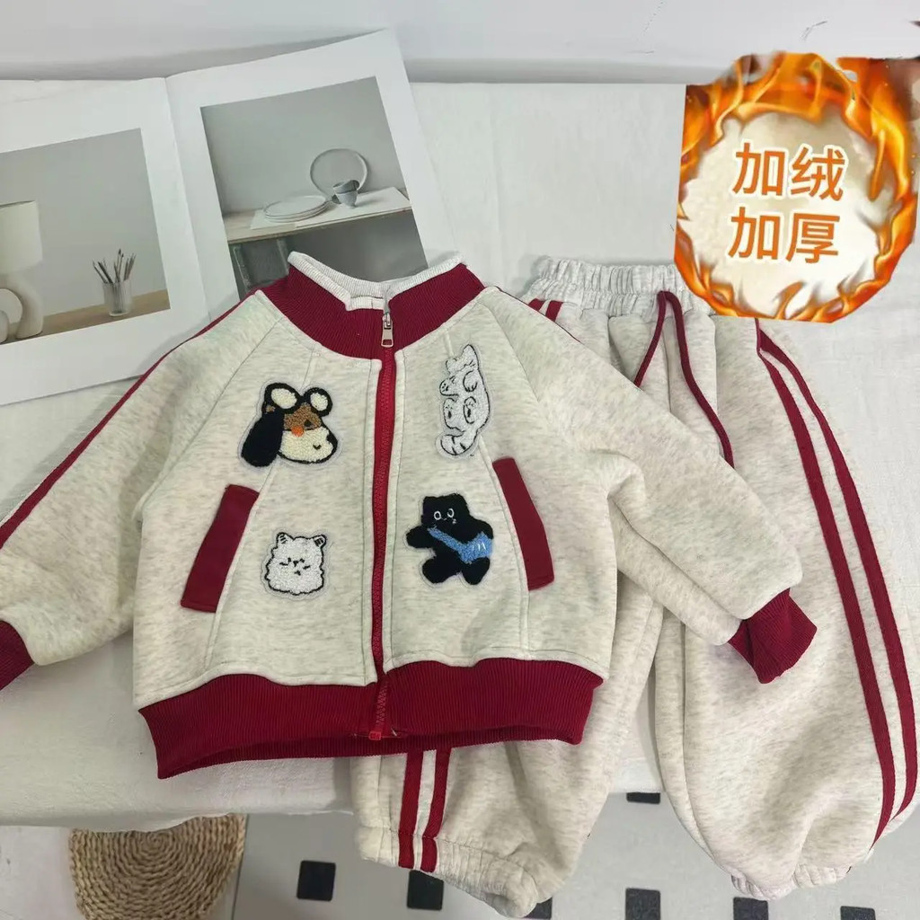 Bộ Áo Trẻ Em Plus Nhung Dày Thể Thao Giải Trí Thu Đông Phiên Bản Hàn Quốc Bé Trai Bé Gái Hoạt Hình Áo Swe