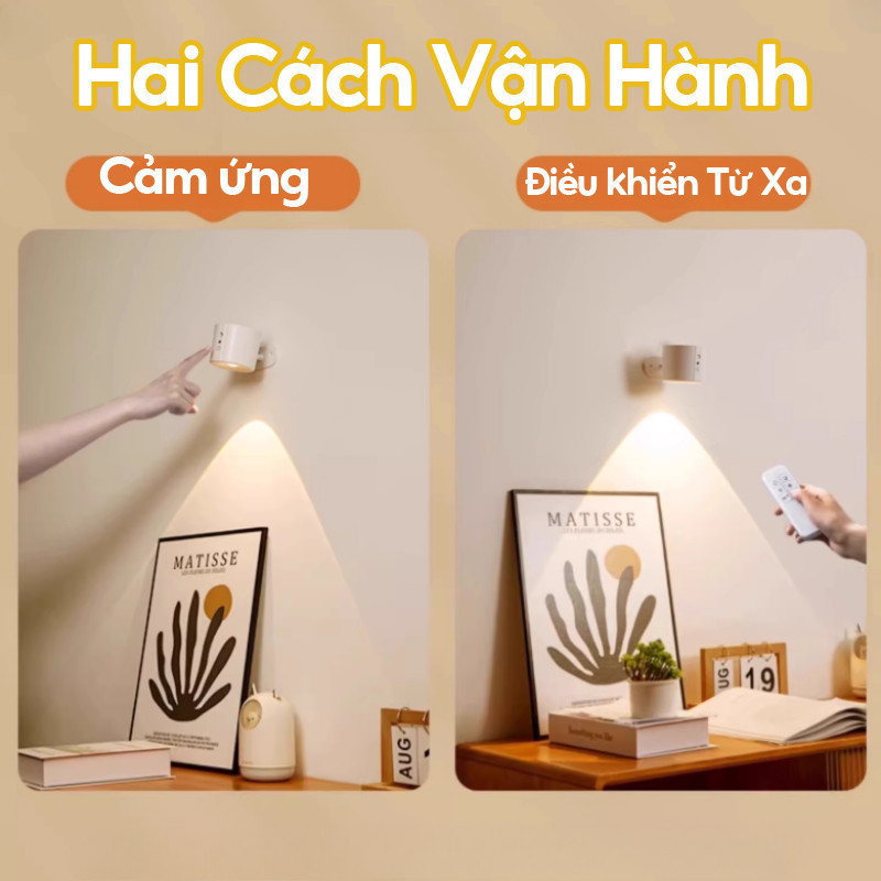 Đèn ngủ LED không dây gắn nam châm, không cần kết nối dây điện, trang bị pin sạc, đèn đọc sách đầu giường trang trí