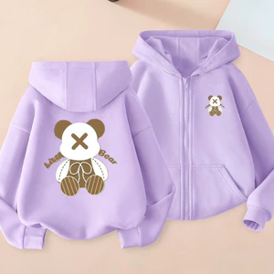 Bé Gái Mặt Cười In Hình Zip Up Áo Lông Cừu Ấm Áp Áo Khoác Mùa Đông Dễ Thương Áo Khoác Ngoài Cho Trẻ Em
