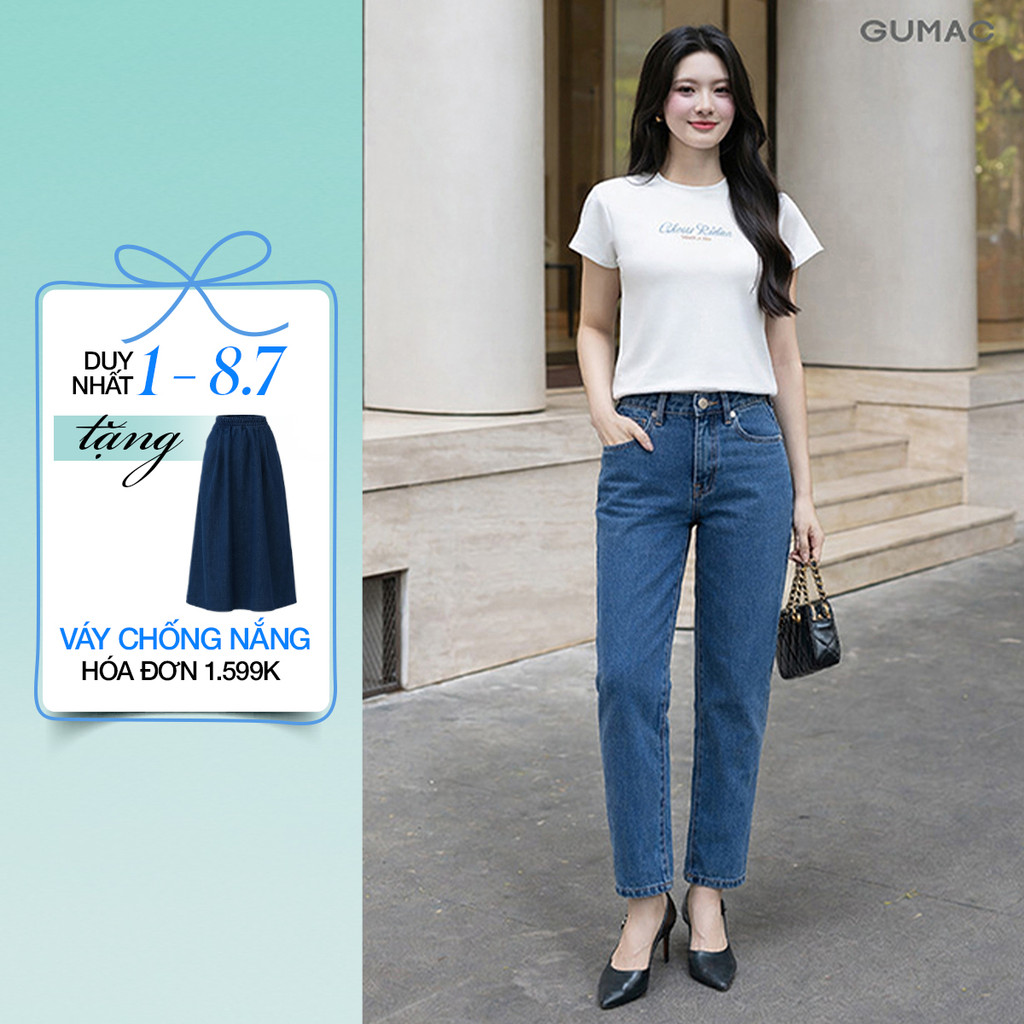 Quần jeans baggy nữ Gmorning - GUMAC dài 89cm tôn dáng chất liệu demim mềm mịn thoáng mát đứng form thoải mái YQJF07044