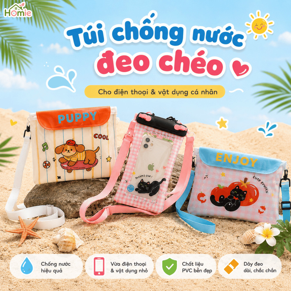 Túi Đựng Điện Thoại 3 Lớp Khóa Chống Nước Cỡ Lớn HOMIE, Túi Đựng Đồ Cảm Ứng Nhạy, Dây Đeo Tiện Lợi