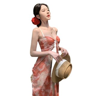 Váy in họa tiết nhuộm chàm hoa cao cấp phong cách Pháp, váy không dây gợi cảm cho nữ mùa Hè