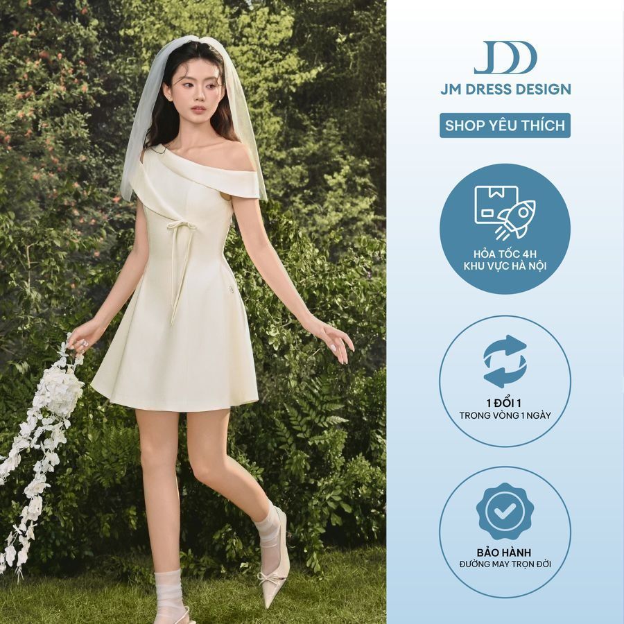 Đầm Lệch Vai Chân Đổ 1S60.2508K – Váy Ngắn Dự Tiệc, Đi Chơi, Đi Làm – Phong Cách Modern Romantic Thiết Kế Bởi JM Dress