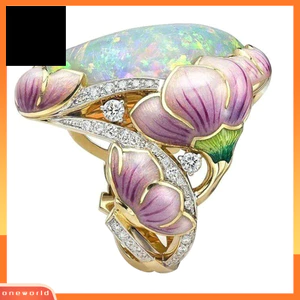 Một thế giới| Phụ Nữ Thanh Lịch Kim Cương Giả Opal Kẻ Sọc Hoa Sen Nhẫn Trang Sức Dự Tiệc