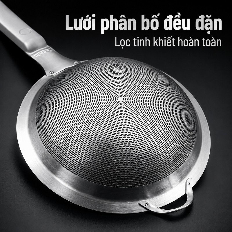 Rây Lọc Inox 304 Cao Cấp Loại Dày -Lỗ Lưới Nhỏ, lọc bột, Lọc Cua, Vớt Bọt Lẩu, Tách Dầu Mỡ, Muôi Thủng, Dễ Vệ Sinh