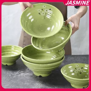 JASMINE Chống Phá Vỡ Melamine Mì Bát Hoa Thiện Bát Lớn Súp Nhựa Thực Phẩm Bộ Đồ Ăn Giả Sứ Xanh 7 / 8 / 9 Inch JASMINE