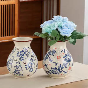 Bình Sứ Xanh Trắng Cao Cấp Thủ Công Vintage Phong Cách Trung Hoa Gốm Trang Trí Cho Phòng Khách Phòng Ngủ Lối Vào Hoa Sắp Xếp Trang Trí Nhà Cửa