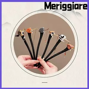 MERIGGIARE Mèo Câu Cá Bằng Gỗ Tóc, Tua Rua Phong Cách Hanfu Kẹp Tóc, Phụ Kiện Hanfu Thời Trang Retro Gỗ Đàn Hương Màu Đen Nĩa Tóc Nữ Bé Gái