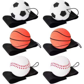 Skylety 6 Quả bóng trả lại cổ tay trên dây 2.48 Inch Quả bóng thể thao phục hồi có dây đeo đàn hồi Bóng đá rổ Thực hành chày ủng hộ bữa tiệc Tập thể dục cổ tay và vui chơi cho trẻ em A