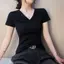 Mùa hè Pure Desire Trắng Trang trọng Vai Áo thun ngắn tay thắt nút Thiết kế thích hợp không đều Slim-fit Slimmer Look