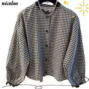 Áo sơ mi kẻ sọc NICOLOO, Áo sơ mi nữ dài tay cổ tròn quyến rũ Áo sơ mi nữ nhẹ nhàng
