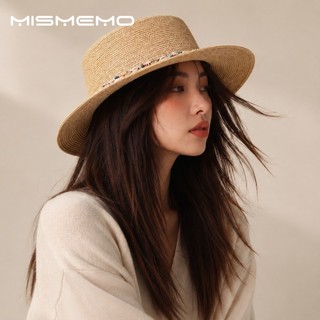 MISMEMO Mũ nữ đính hạt vỏ ống hút vành lớn, che nắng mùa xuân hè, phong cách kỳ nghỉ bãi biển
