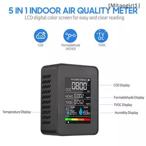 Máy kiểm tra độ ẩm nhiệt độ CO2 5in1 Máy đo độ ẩm TVOC HCHO Máy dò chất lượng không khí [Vn]