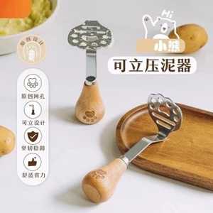Tay cầm bằng gỗ bằng thép không gỉ Máy ép gấu cấp thực phẩm Máy nghiền Dụng cụ tiện dụng Bấm khoai tây nghiền Gia đình Nướng bánh cho bé Máy nghiền 0SK4