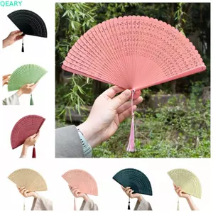 Quạt Tre Gấp QEARY, Quạt Cầm Tay Retro Di Động Cổ, Sáng Tạo Handmade Với Tua Rua Thanh Lịch Cổ Điển Gấp Quạt Đảng